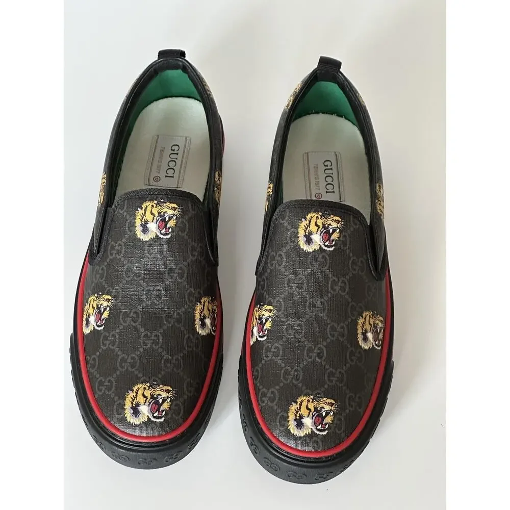 NIB Gucci Men's Low-top Tiger Black Canvas Sneakers 11.5 US (Gucci 11) 699971 IT